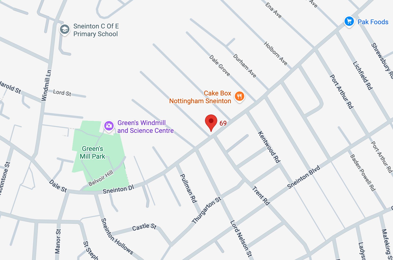 Map of Sneinton Dale near our Nottingham registered office